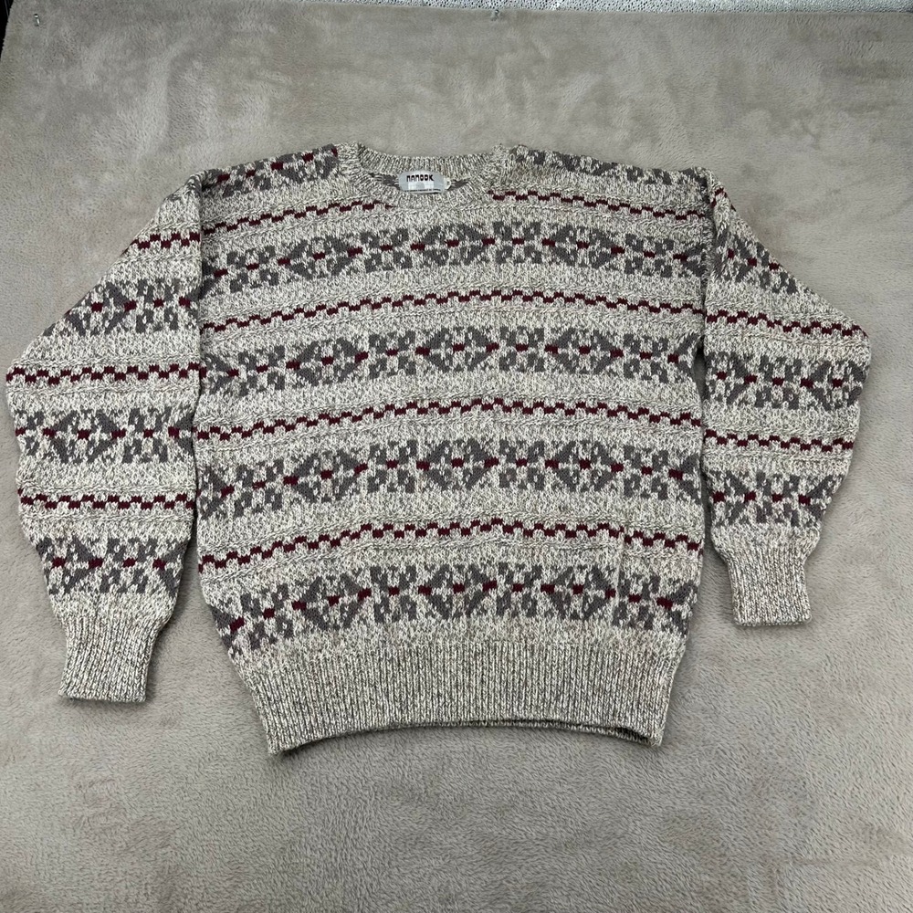 Vintage Nanook Fair Isle Sweater Mens Medium Gray Cotton‎ Blend Knit Pullover